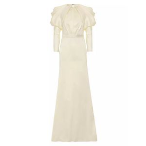 OZGUR MASUR Satin Draped-sleeve Gown In Off White Size 36/US4 $1700